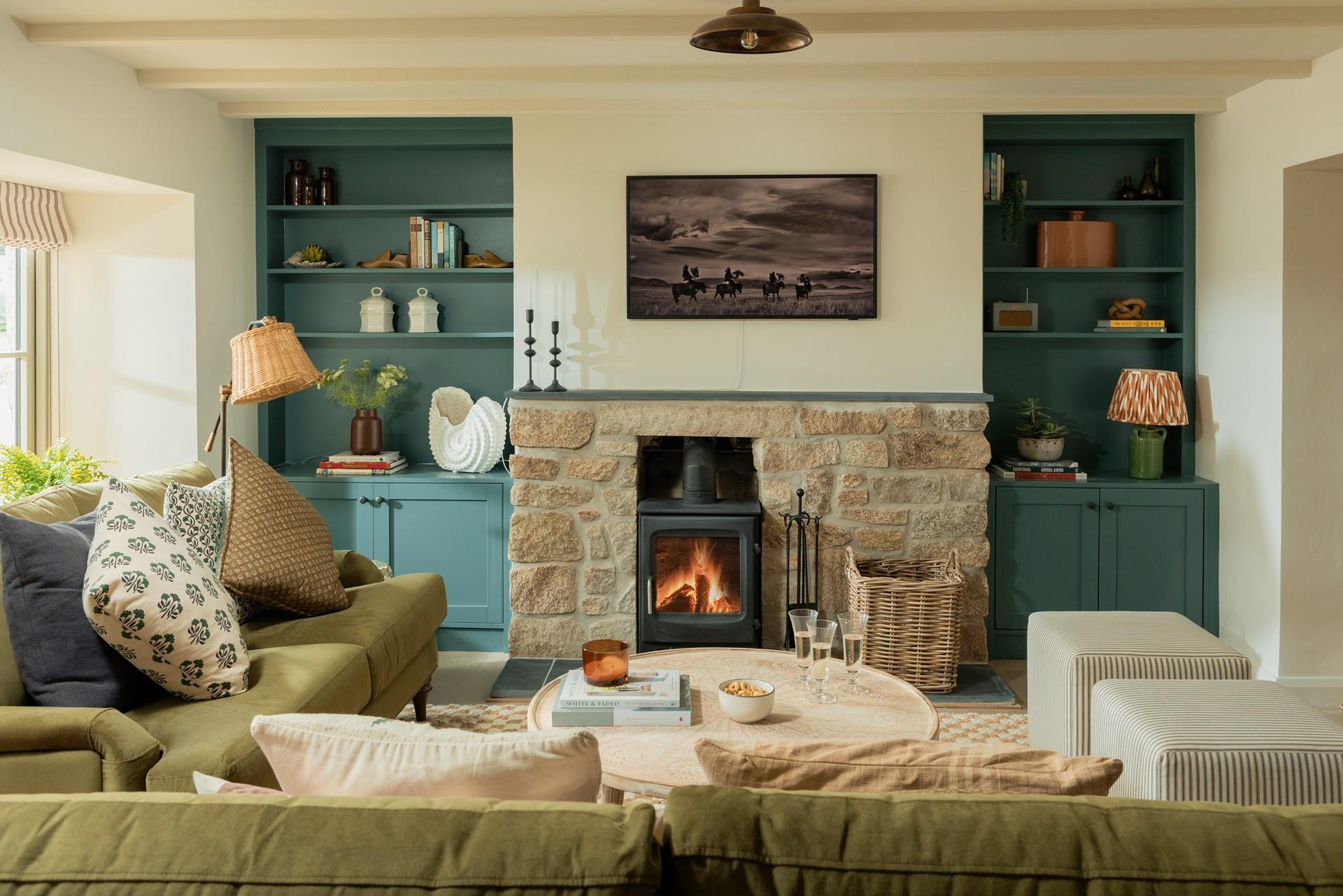 Modern styling compliments the rustic features in the living area.