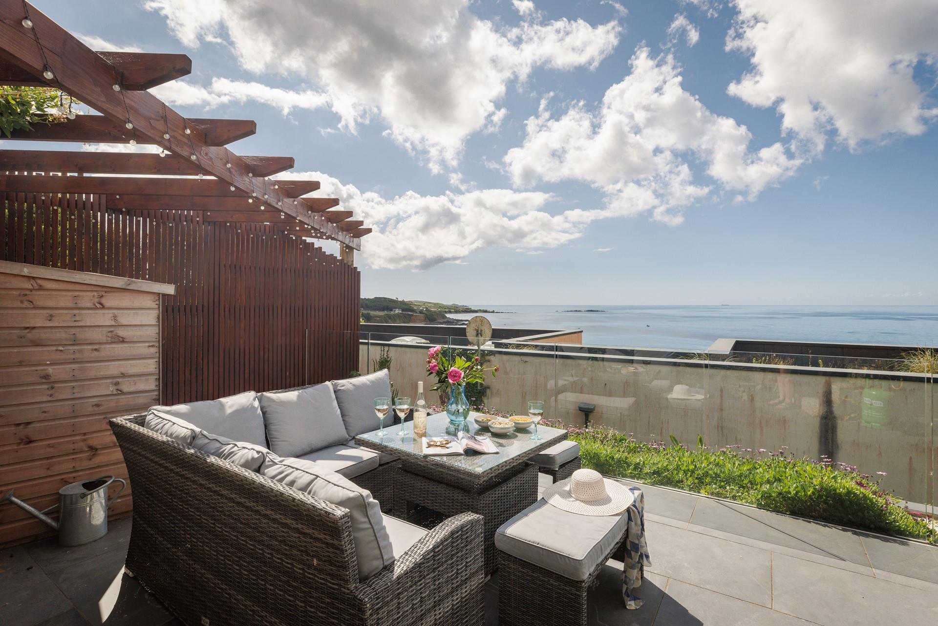 Sea views can be enjoyed from the terrace.