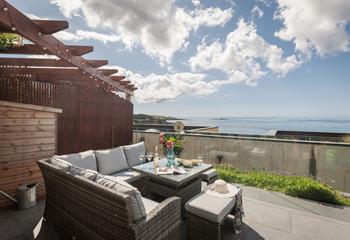 Sea views can be enjoyed from the terrace.