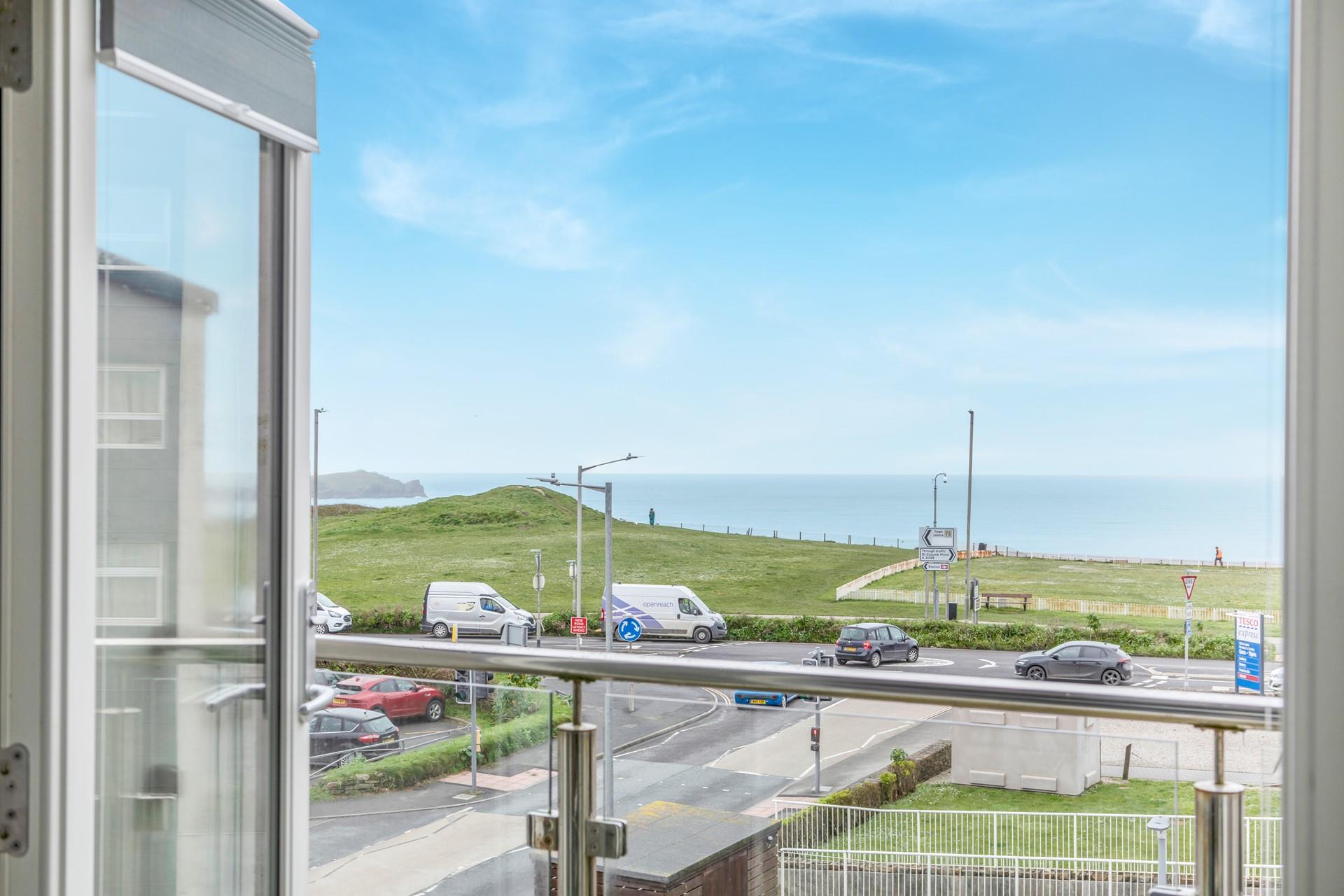 Enjoy sea views over Newquay from the balcony.