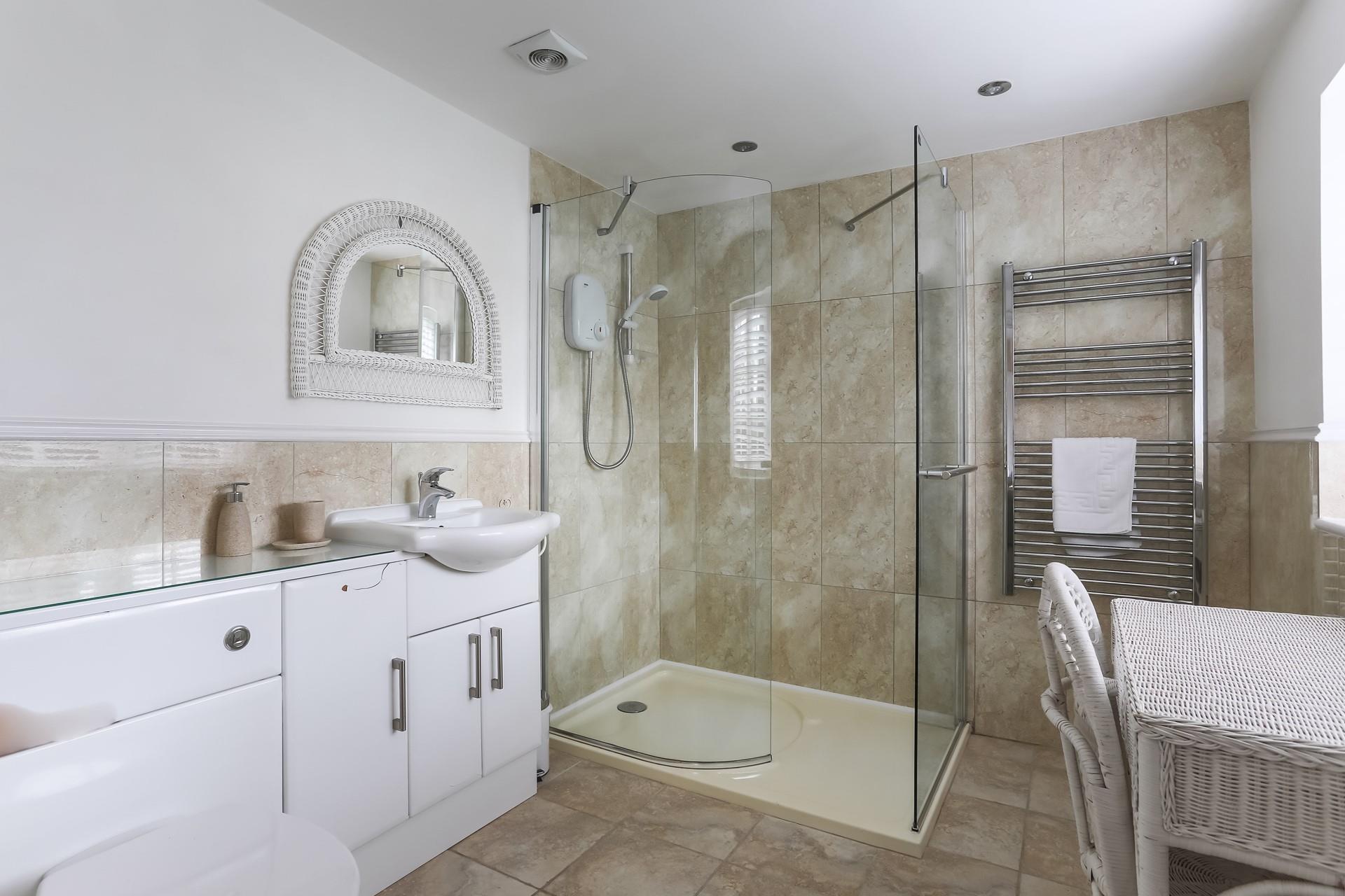 The large shower is perfect for washing off sandy toes.
