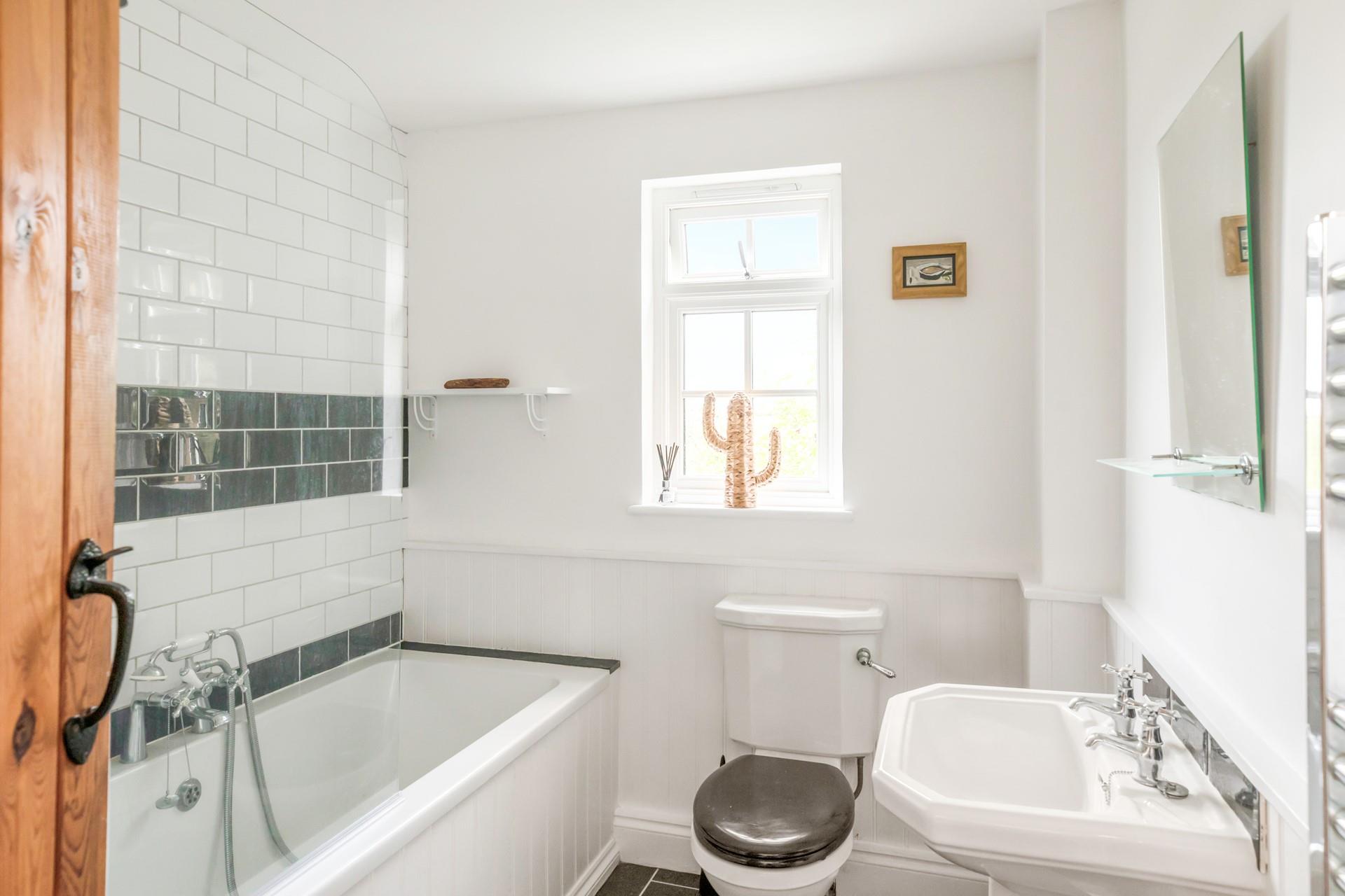 Get ready each morning in the modern bathroom.