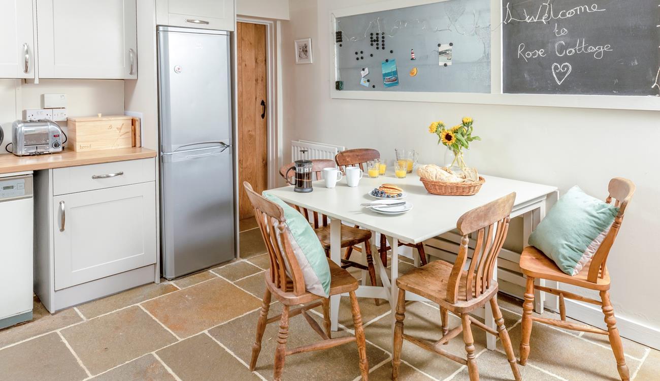 Tuck into a hearty breakfast around the dining table.