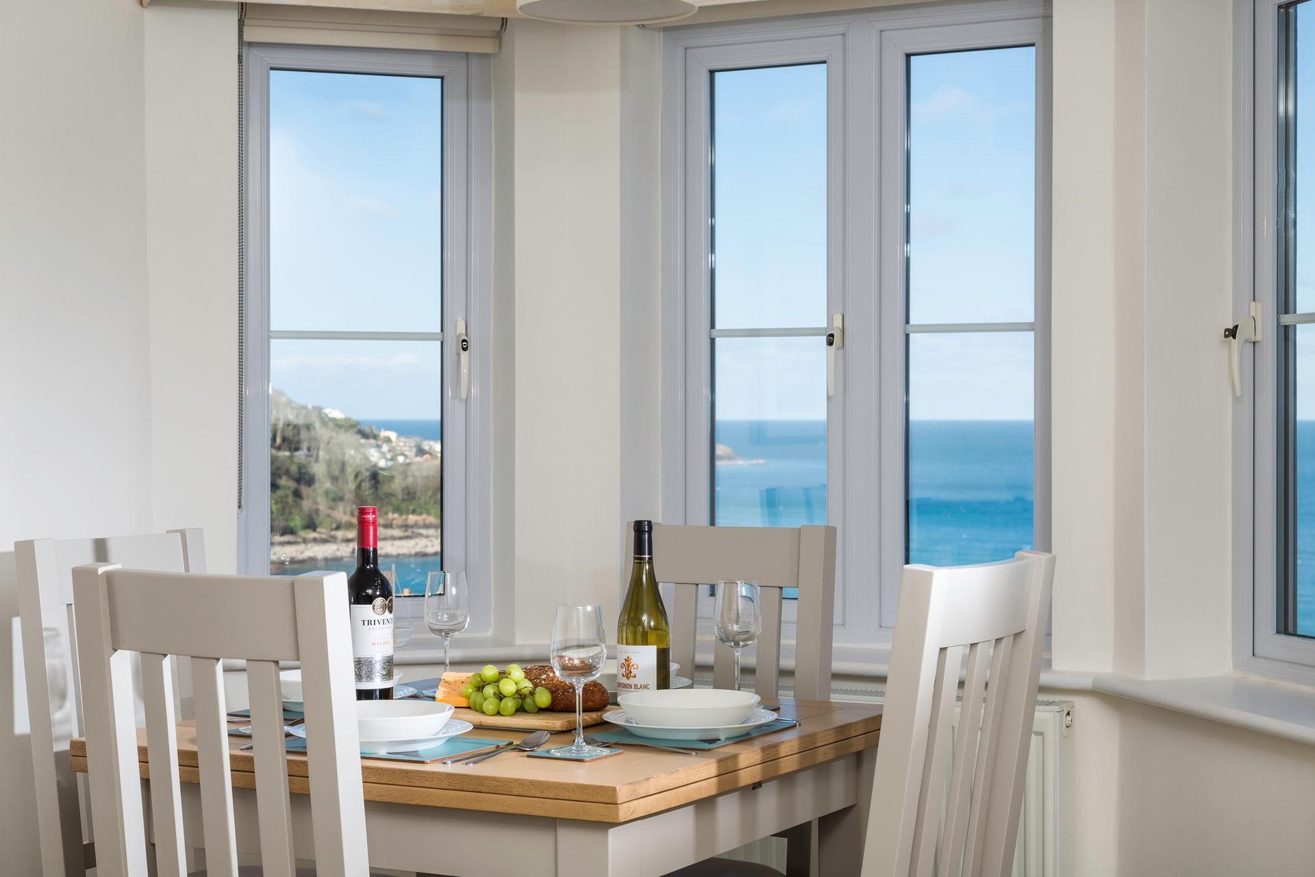 Enjoy a hearty meal with the stunning view of Carbis Bay.
