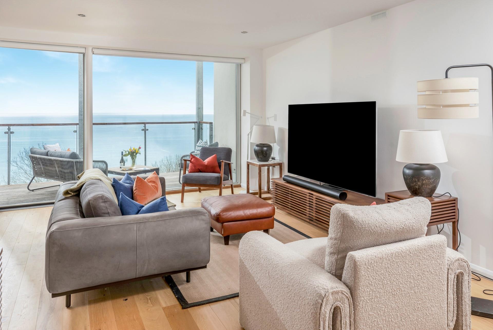 Sink into the comfortable sofa and enjoy a family movie night.