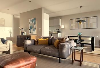 Sink into the comfortable sofa and enjoy a family movie night.