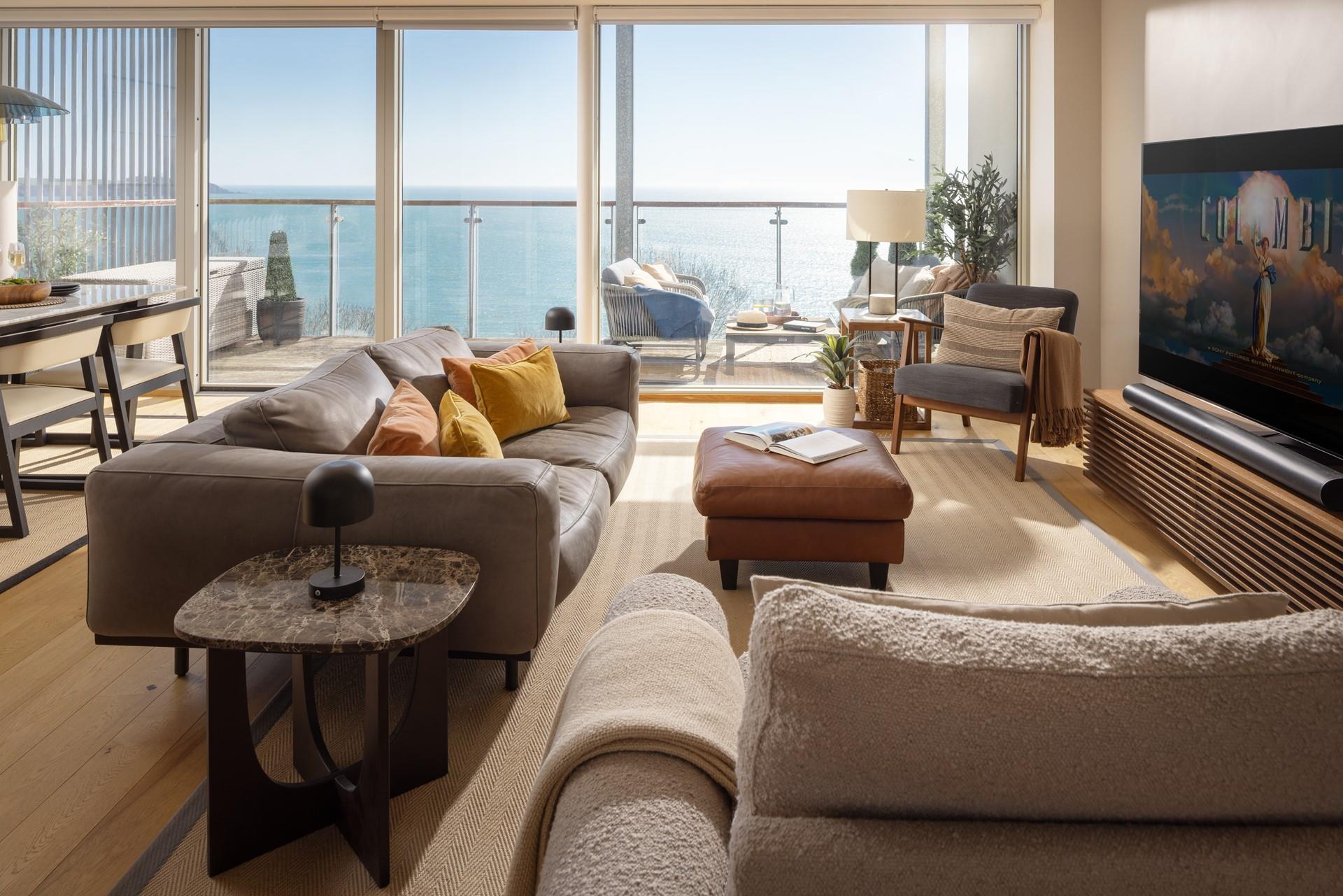 Sink into the comfortable sofa and enjoy a family movie night.