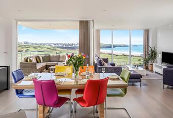 The large windows in the open plan living area take advantage of the stunning sea views from the apartment.