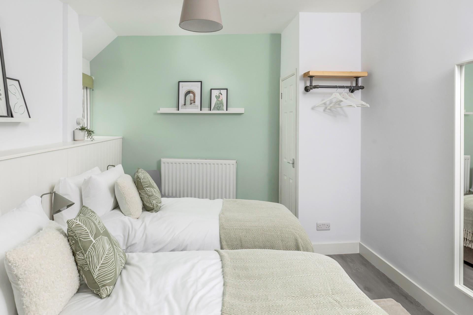 The bedrooms are decorated with calming colours.