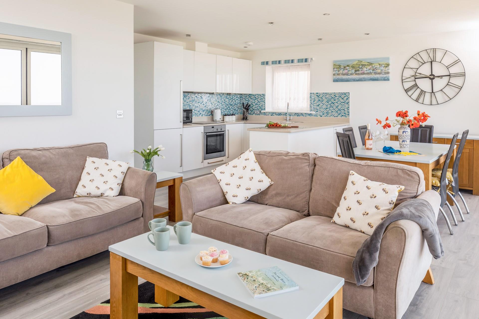 The sitting room has bright pops of colour.