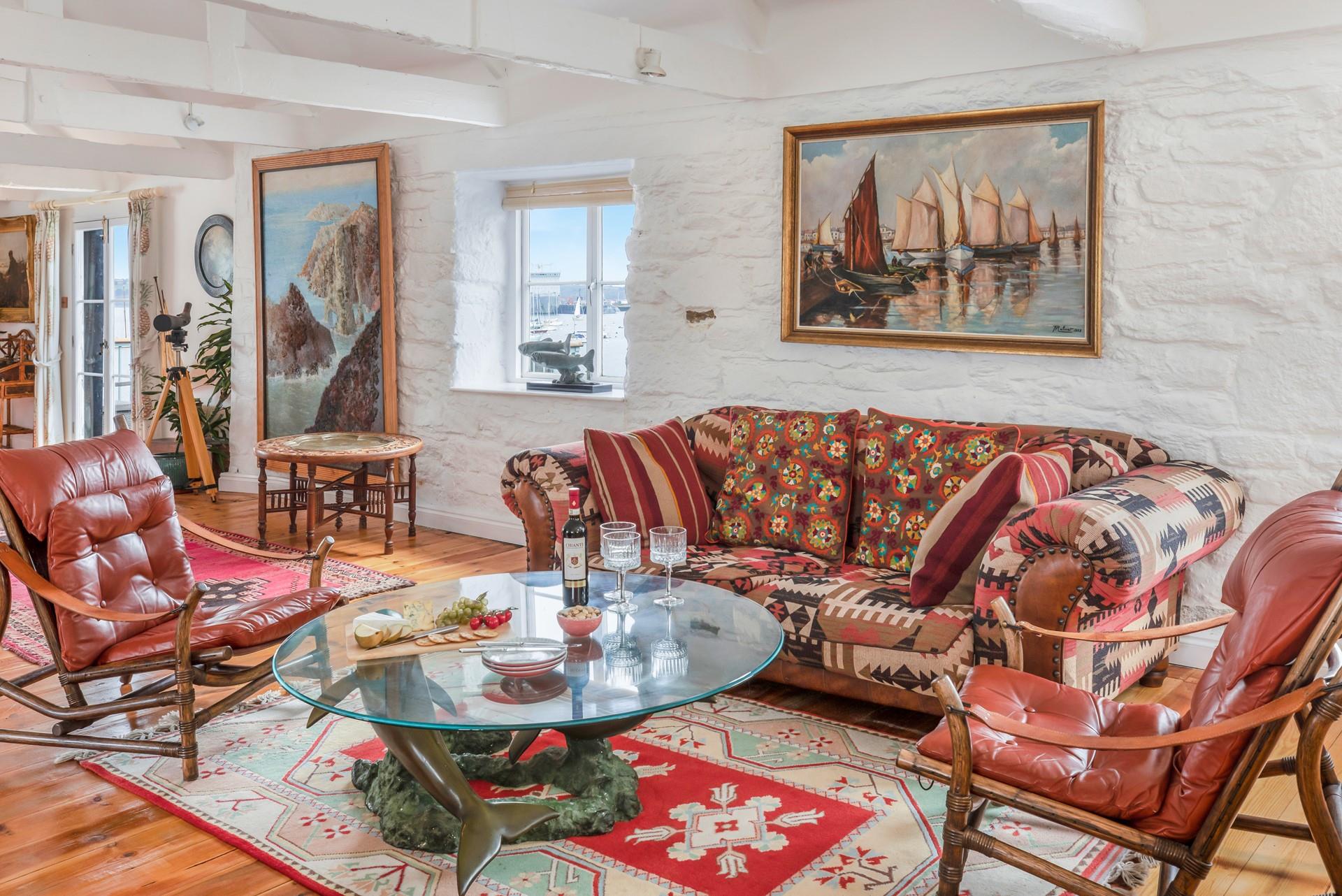 The quirky furniture is perfect for relaxing after a long day of exploring south Cornwall.