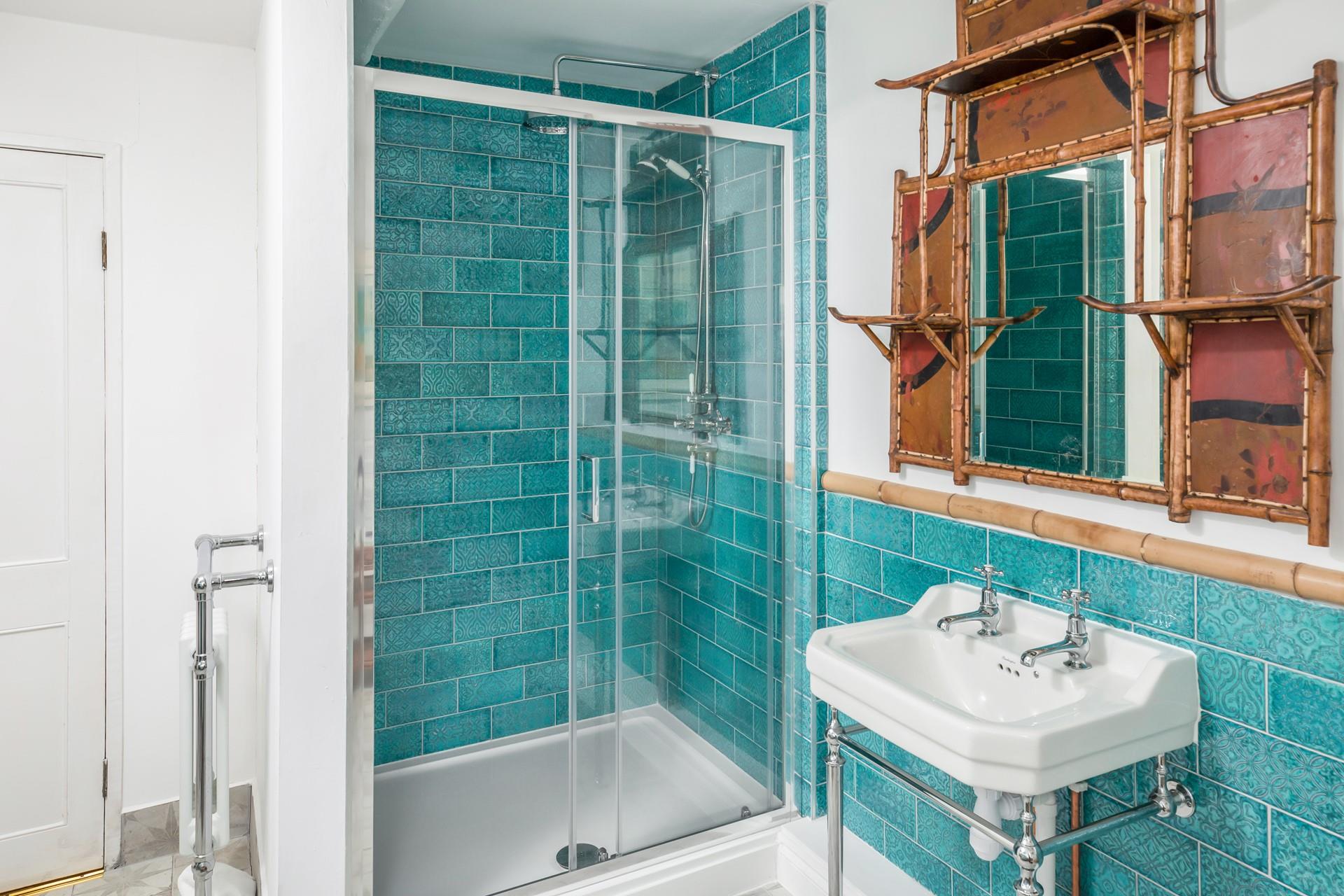 Get ready for the day in the stylish bathroom.