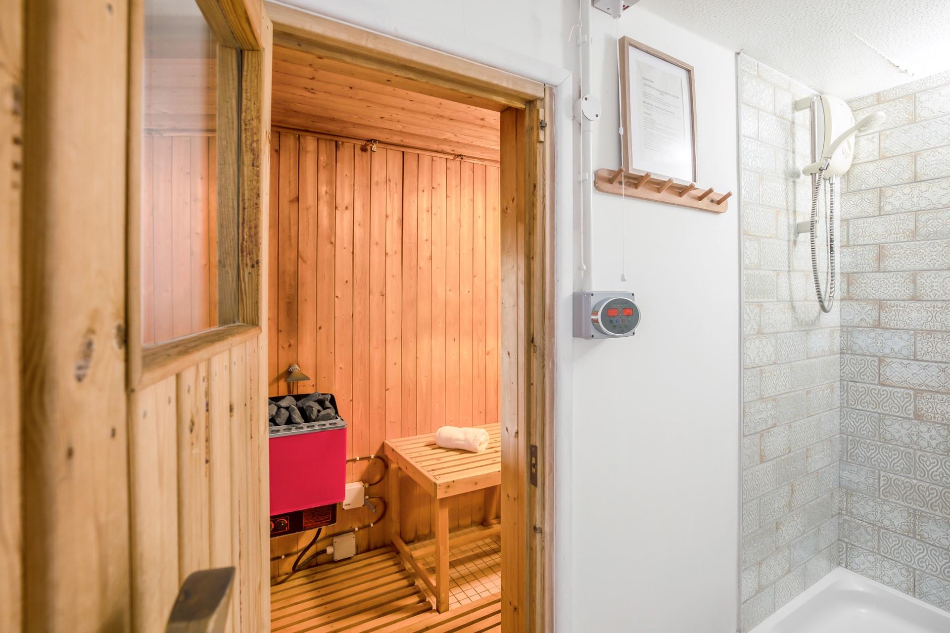 The sauna is a great space to unwind, what a luxury!