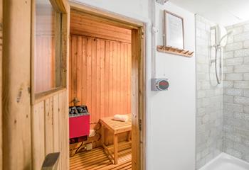 The sauna is a great space to unwind, what a luxury!