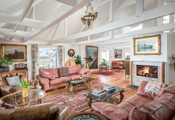 Nautical and seaside touches await in the large sitting room.