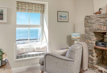 The window seat is the perfect reading spot, or for simply watching the boats on the water.