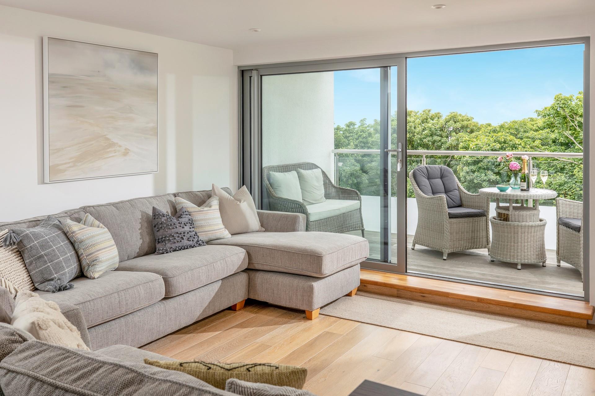 Slide open the patio doors and head out to the balcony to enjoy a drink.