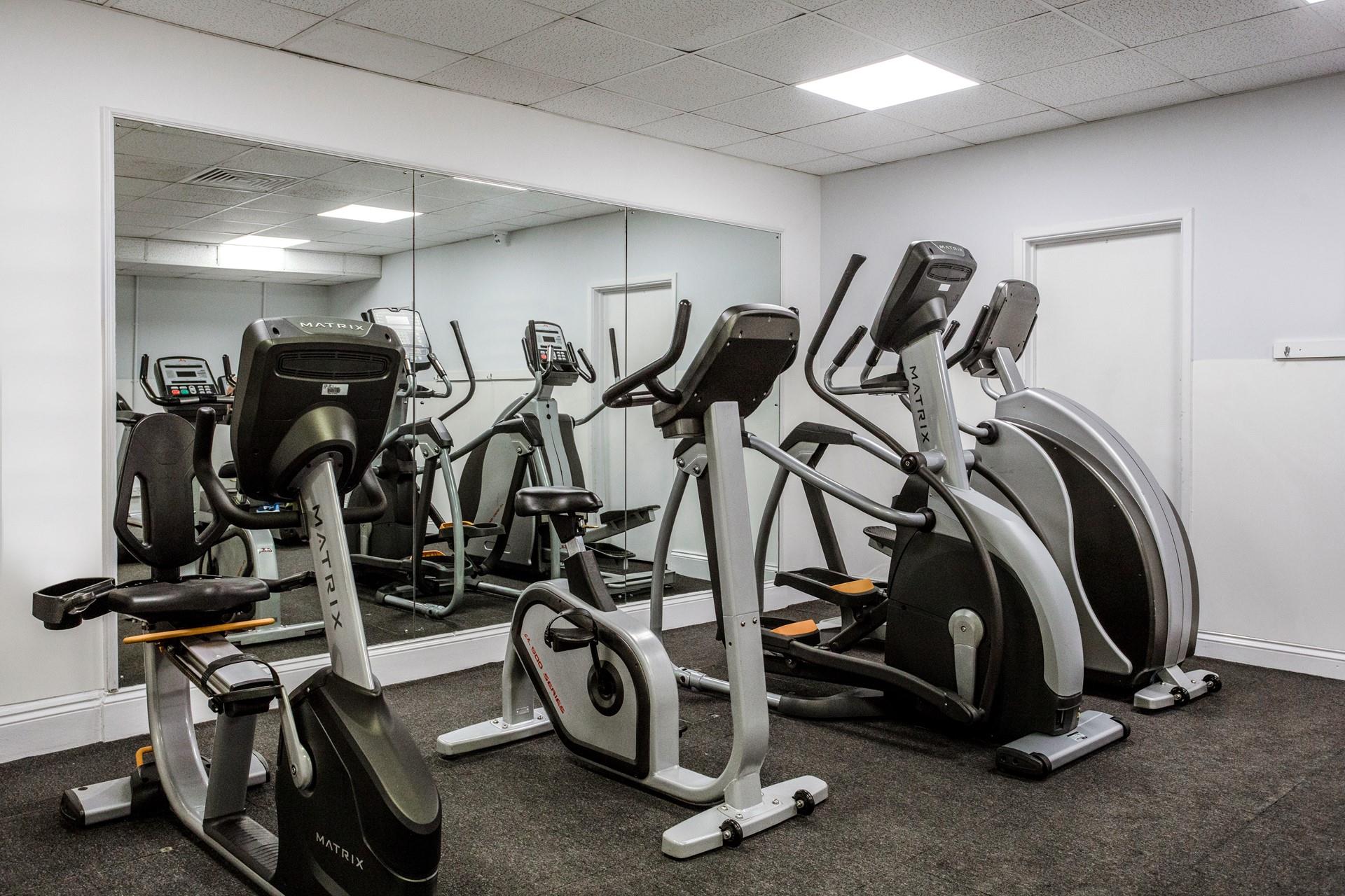 The communal gym is a great way to let off some steam!