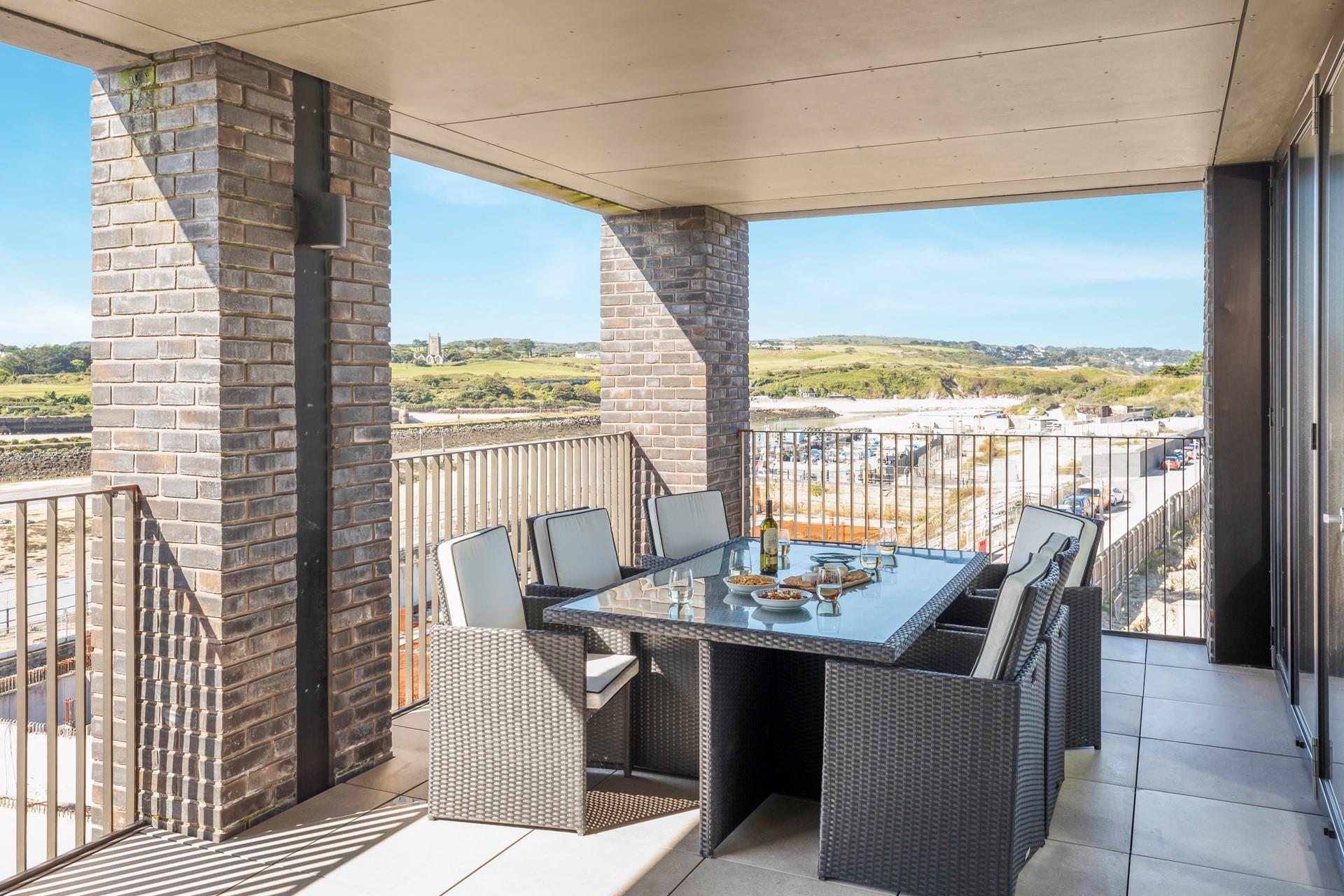 Far-reaching views across West Cornwall Golf Club can be enjoyed from the terrace.
