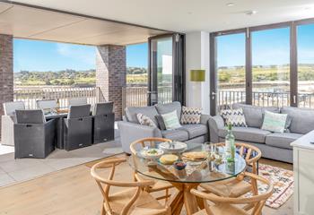 The apartment is stylishly decorated with stunning coastal views.