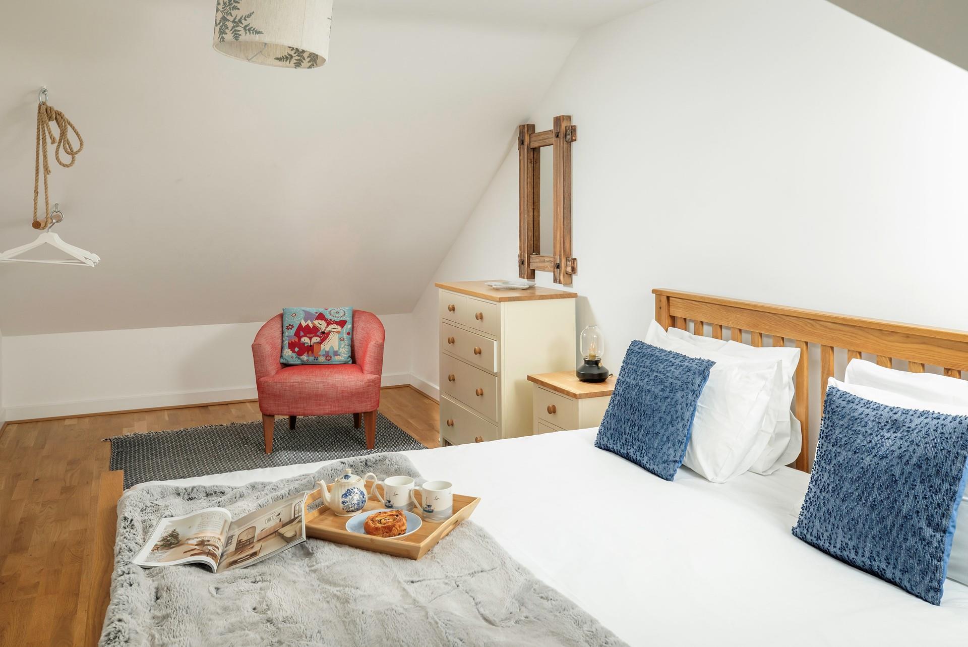 The bedrooms are decorated with pops of colour.