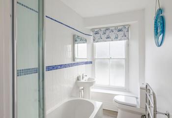 The family bathroom is ideal for getting ready each day.