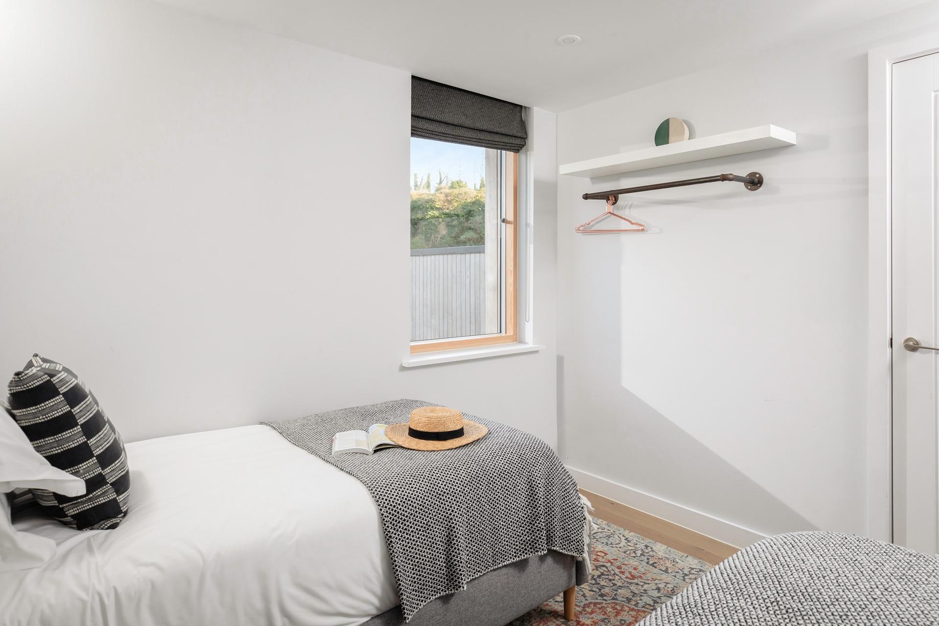 The twin bedroom is located on the ground floor.