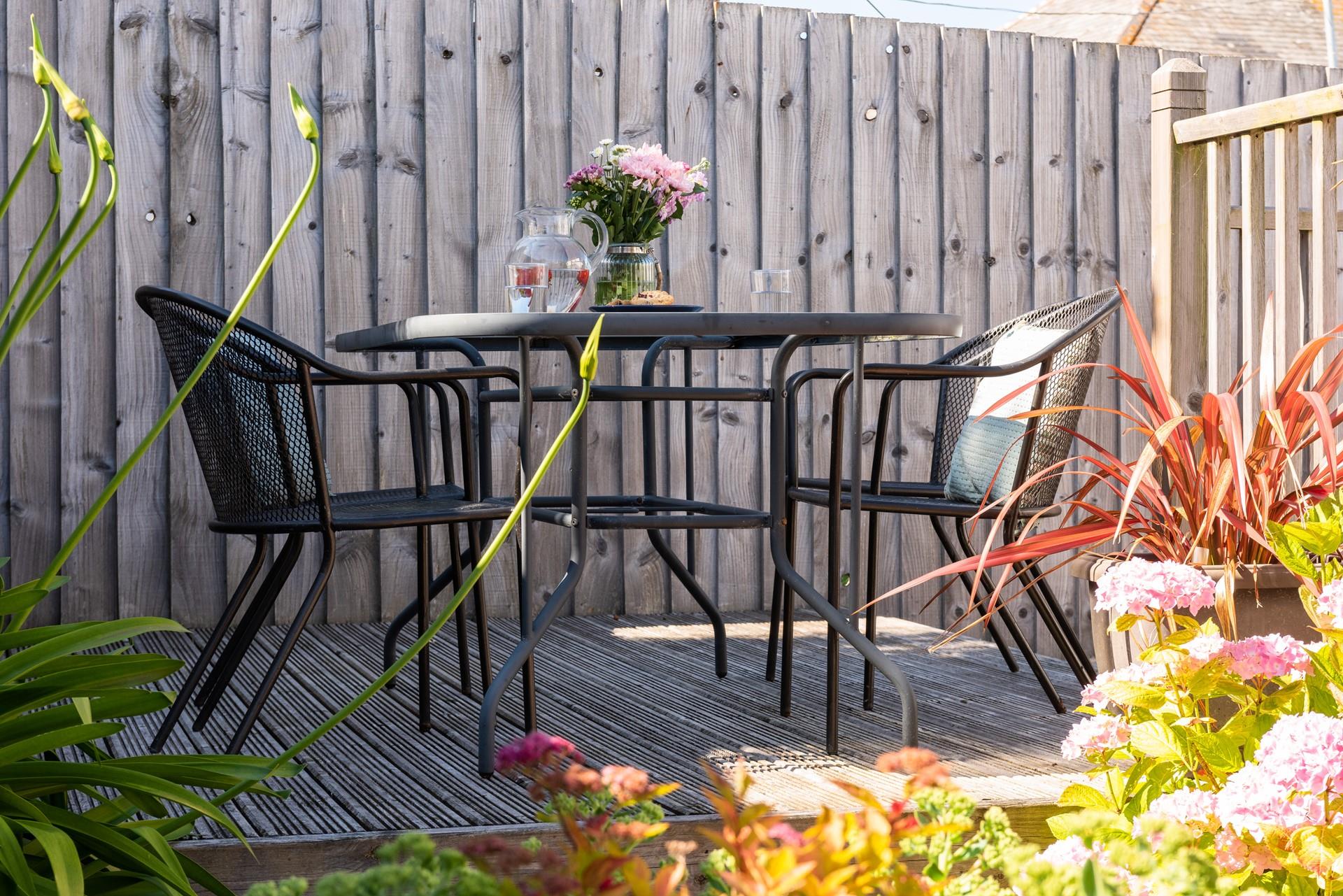 Tuck into a breakfast of fresh pastries on the suntrap decking.
