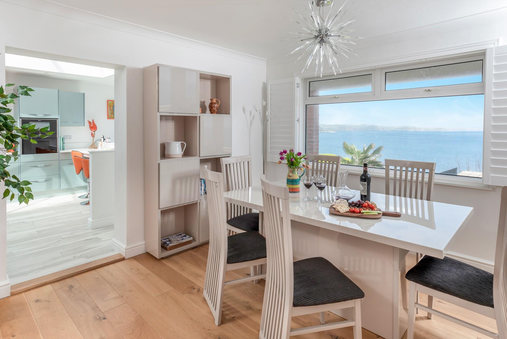 The dining area also takes advantage of the stunning sea views.