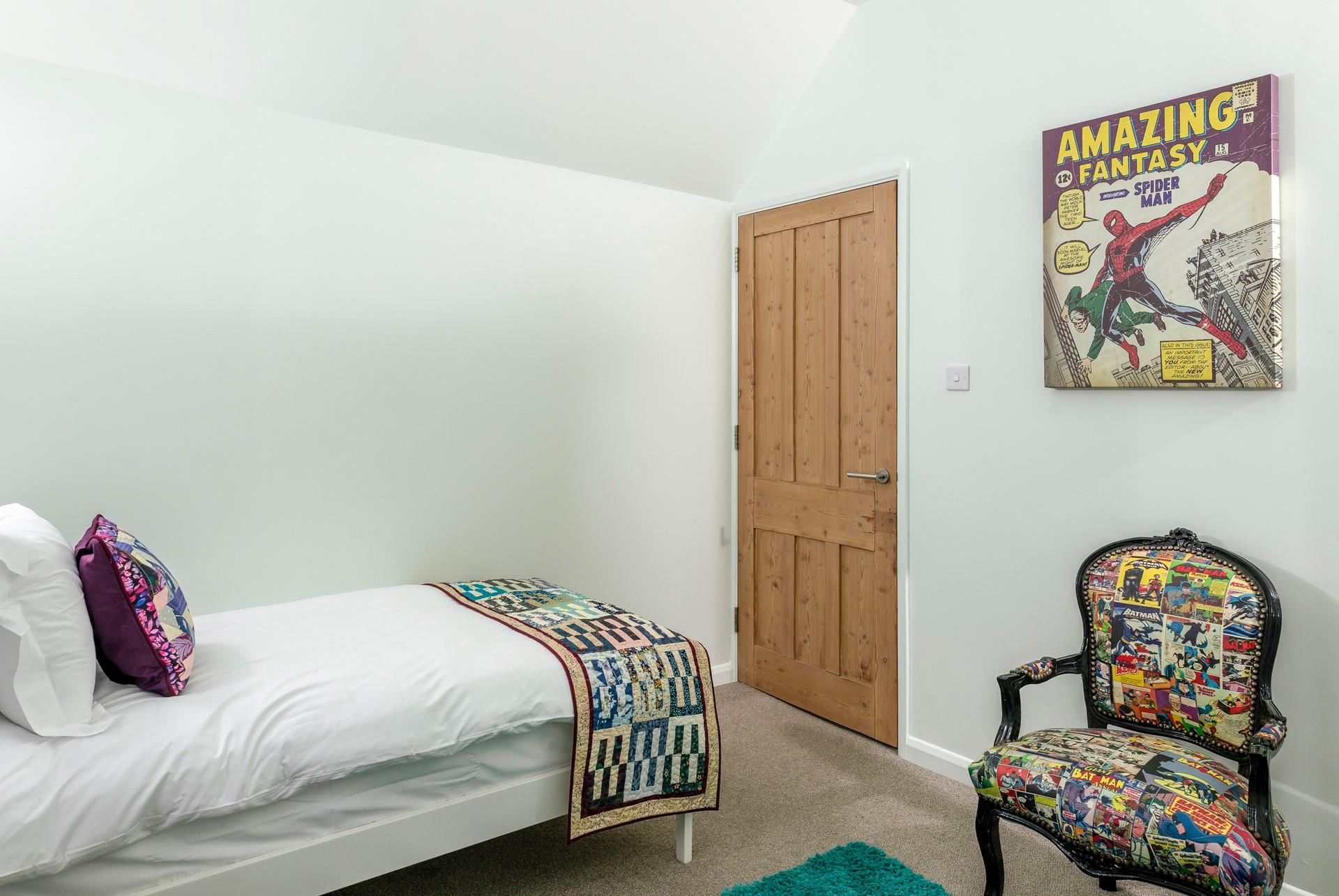 With pops of colour, it's a calming but fun bedroom.