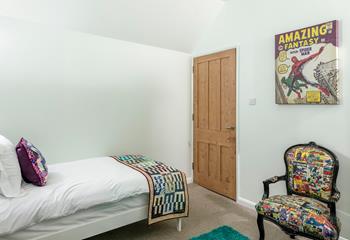 With pops of colour, it's a calming but fun bedroom.