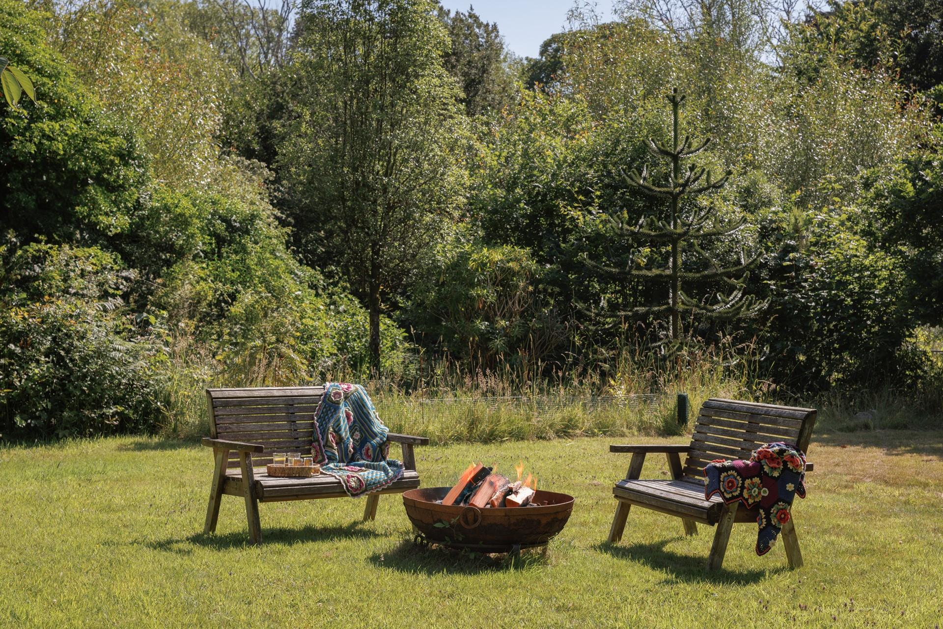 The fire pit is ideal for chilly evenings.