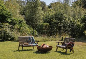 The fire pit is ideal for chilly evenings.