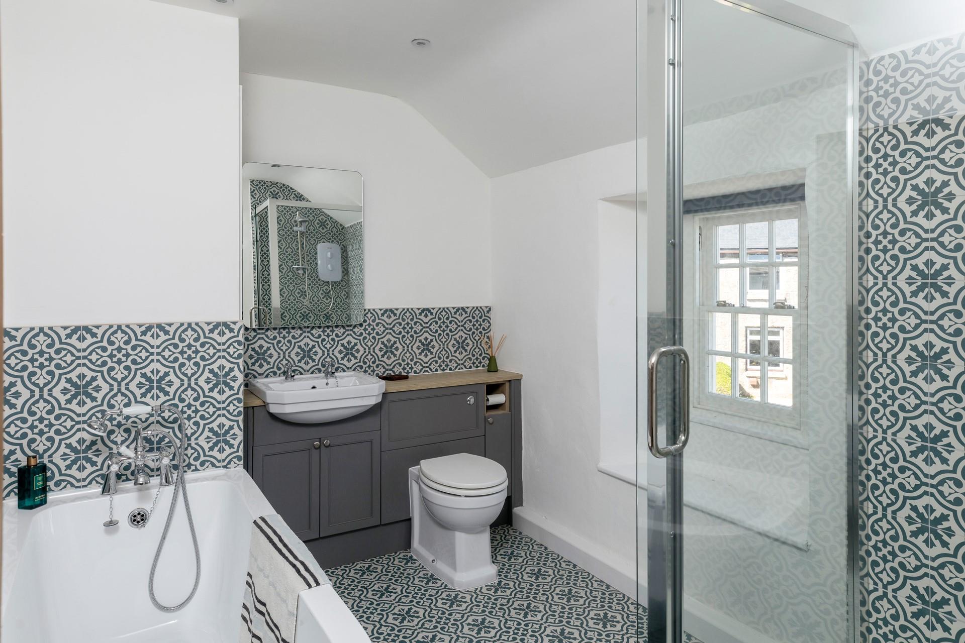 Get ready for the day in the modern bathroom.