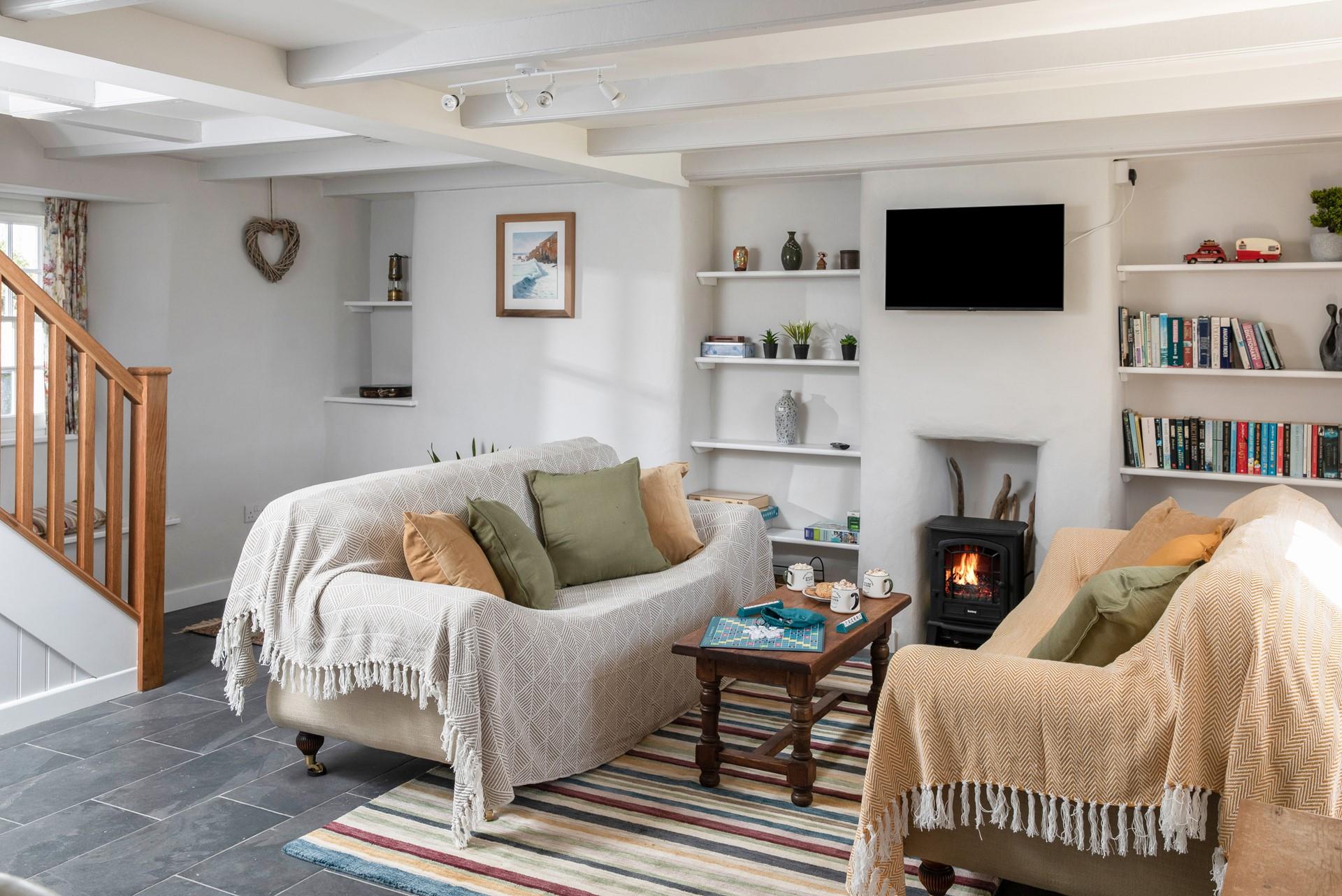 The sitting area is cosy and light.