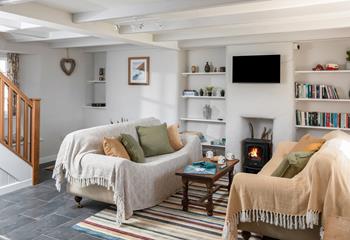 The sitting area is cosy and light.