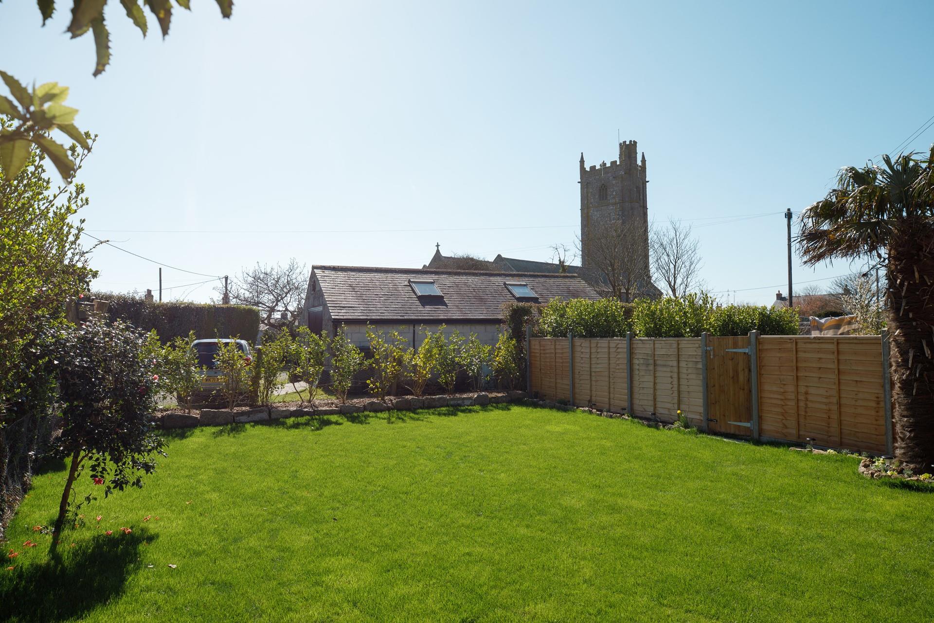 There are lovely views of the church from the leafy garden.