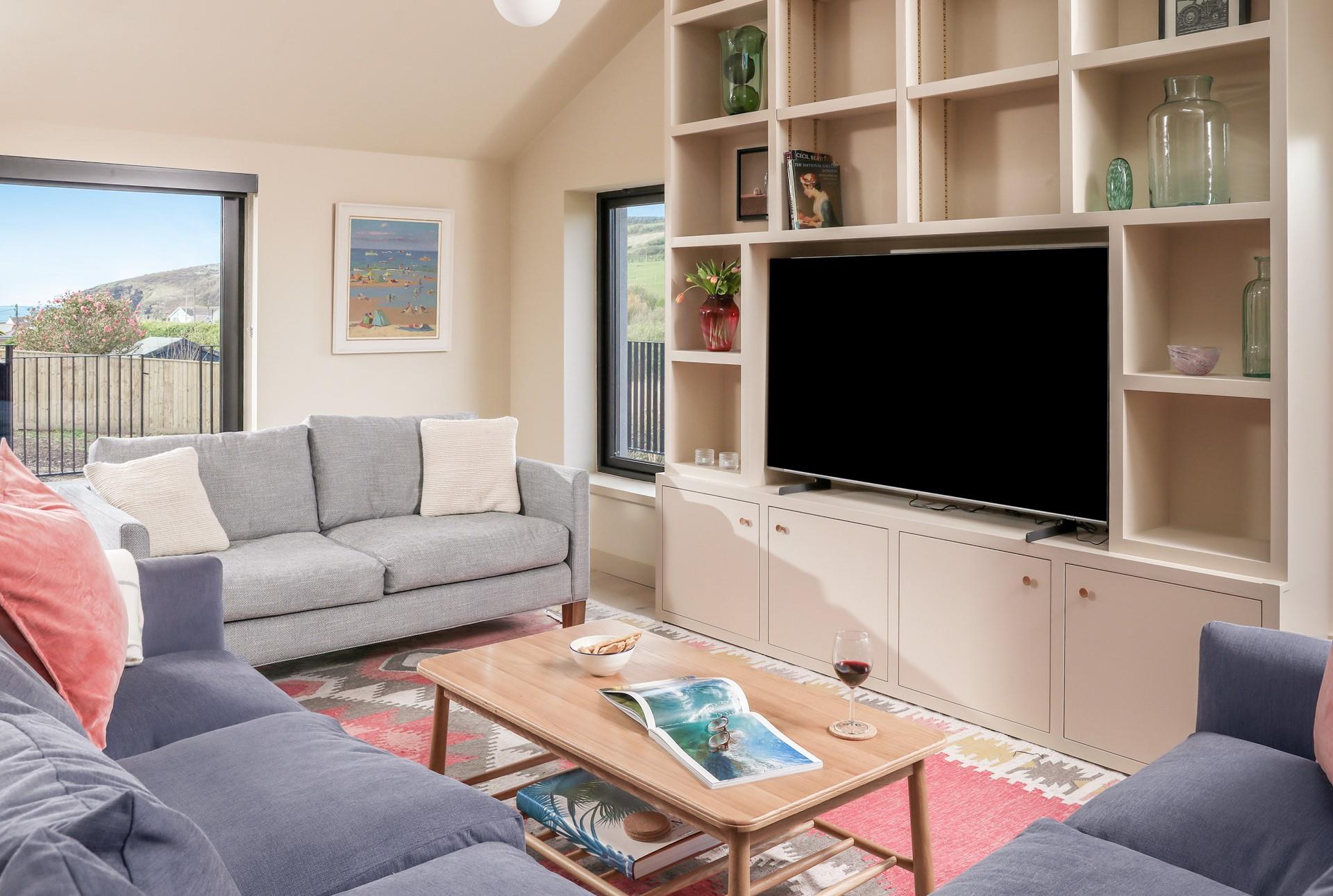 Sink into the comfortable sofa with a glass of wine.