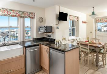 Prepare a hearty meal with a view of Newlyn's boats.