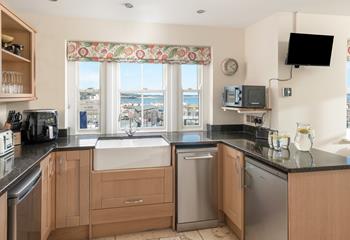 The kitchen has perfect views of the harbour.