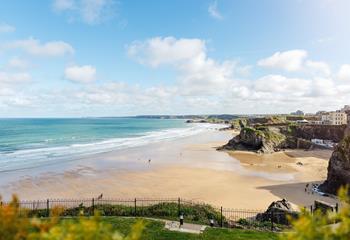 Overlooking the beach, the views from this property show off the Cornish coastline.