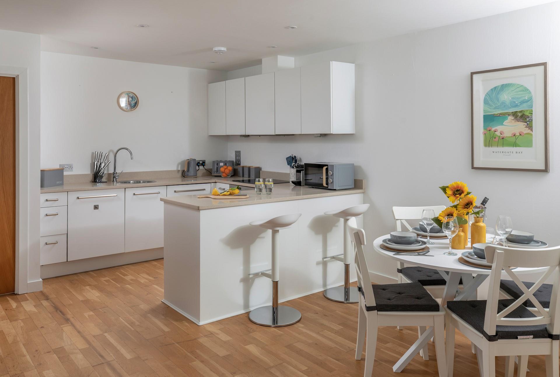 The kitchen is fully equipped for cooking tasty meals.