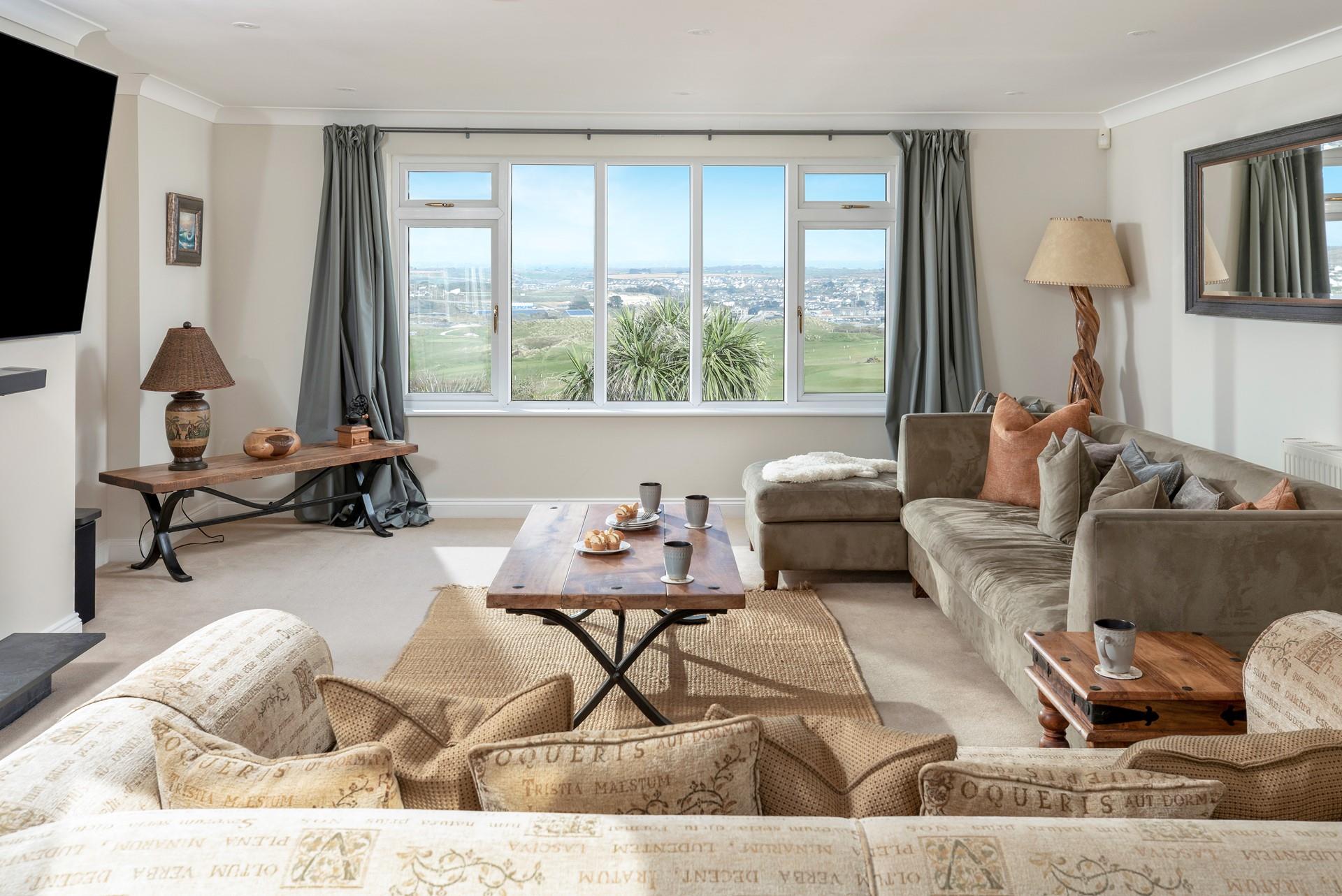 The sitting room also takes advantage of the stunning views.