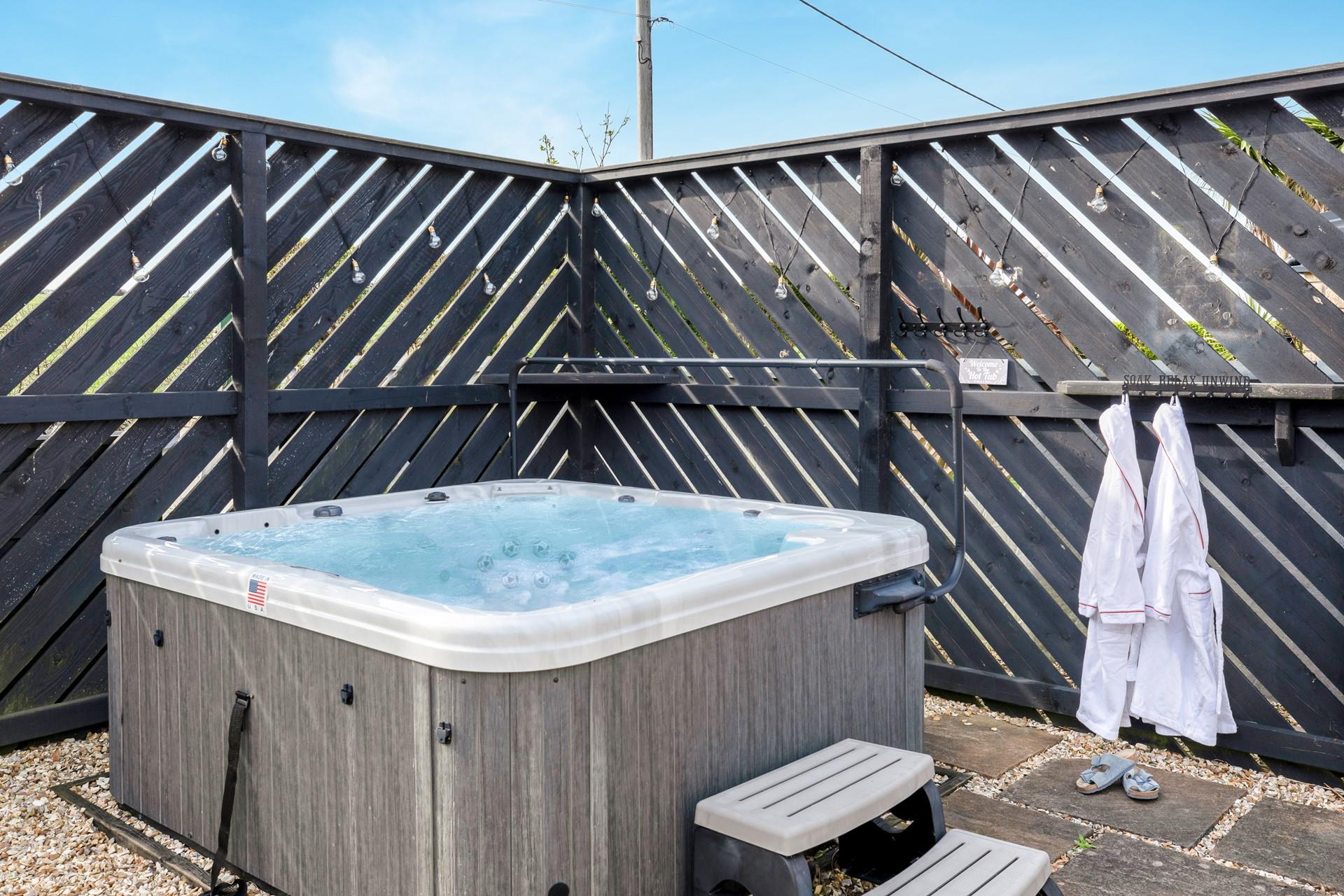 Take a dip in the bubbling hot tub as the stars come out.