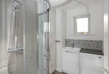 Wash off sandy toes in the shower room upstairs.