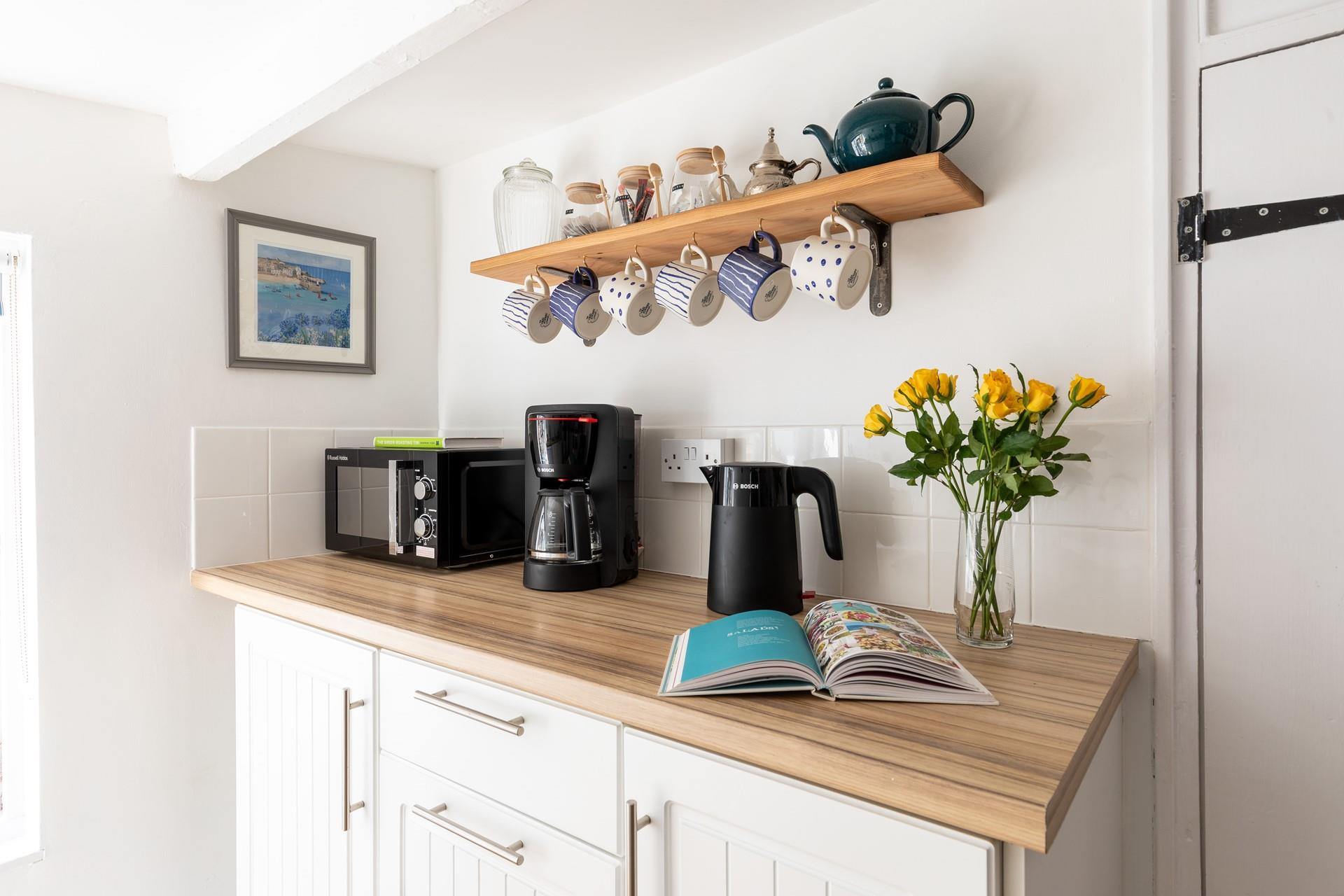 Enjoy a fresh pot of coffee to start the day.