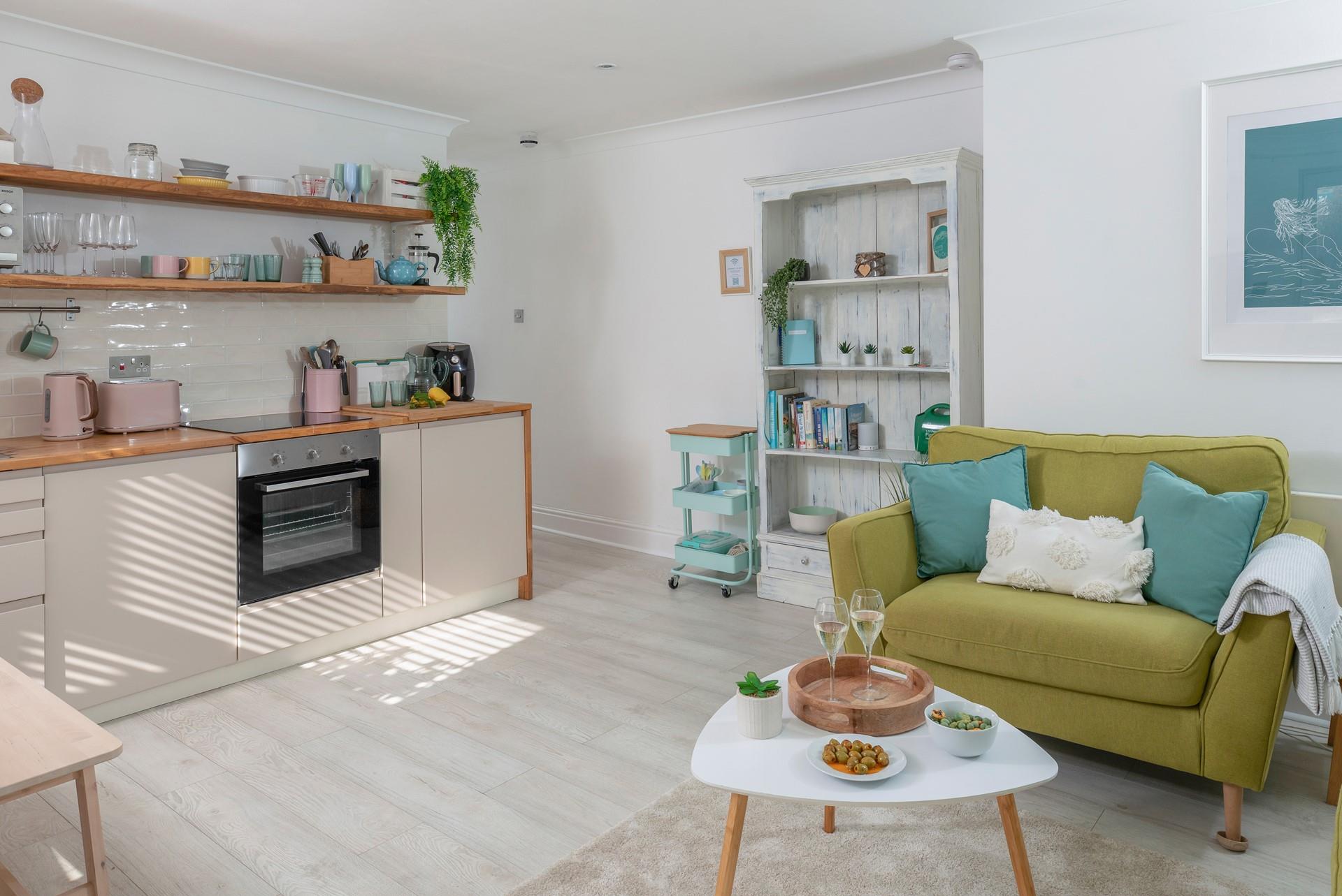 The open plan living area is stylishly decorated.