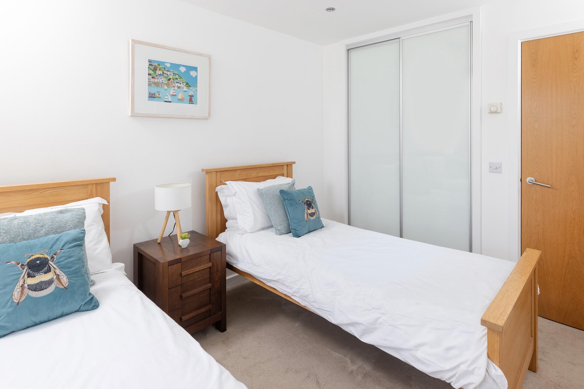 There's plenty of storage and bright seaside artwork.