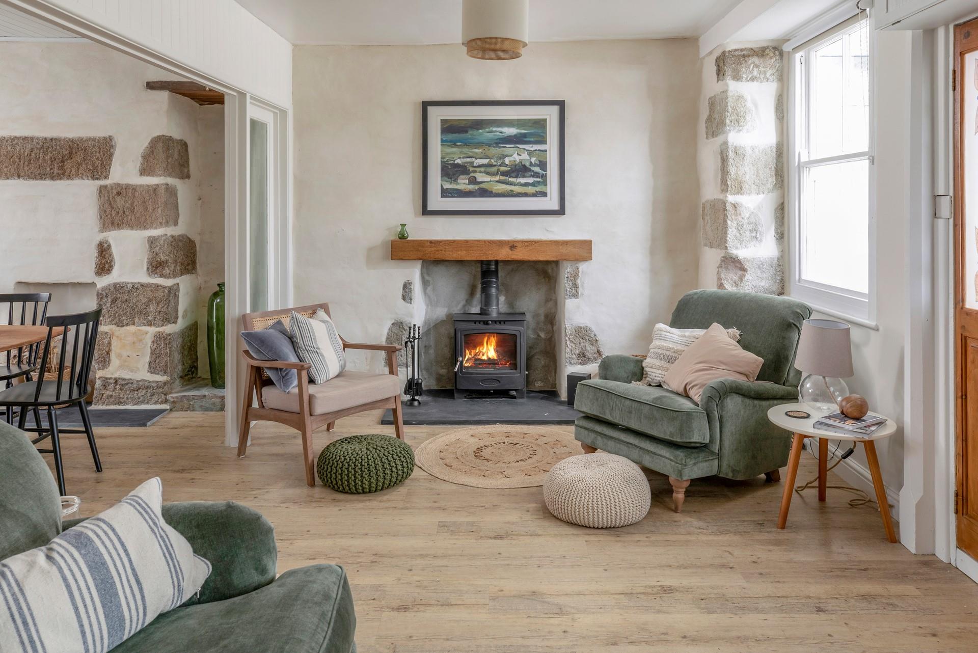 Snuggle up in front of the woodburner after a coastal stroll.