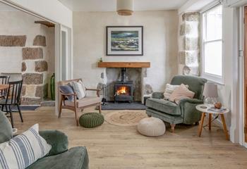 Snuggle up in front of the woodburner after a coastal stroll.